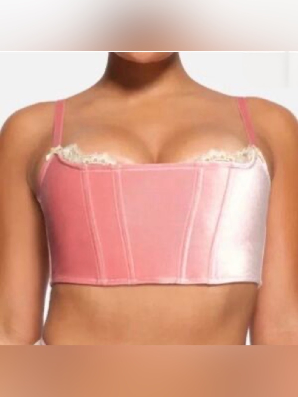 New Skims Pink Velvet Bustier Crop Top with Lace Trim. Size XS